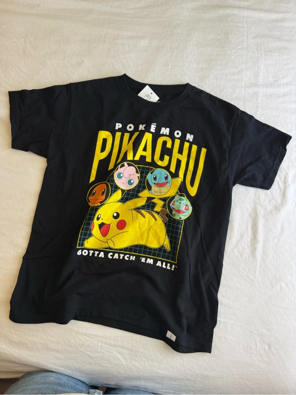 Pokemon Black Pikachu Graphic Tee with Yellow & Multicolor Characters